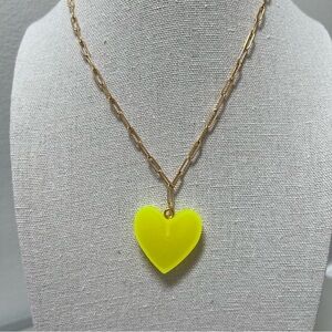 Heart pendant necklace gold-tone chain 18" bright yellow